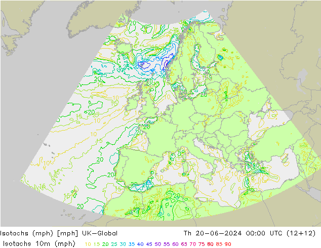 Isotachs (mph) UK-Global 星期四 20.06.2024 00 UTC