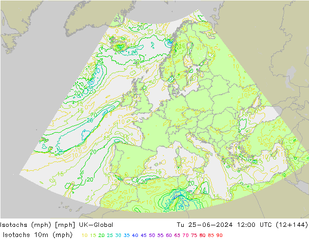 Isotachen (mph) UK-Global di 25.06.2024 12 UTC