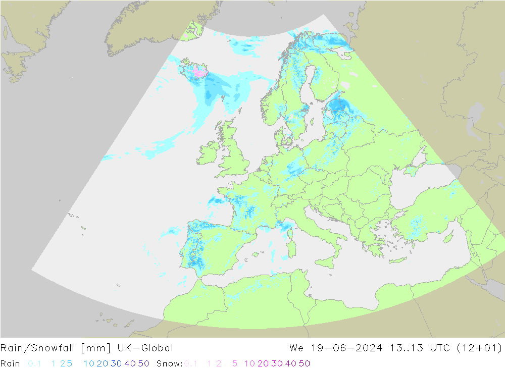 Lluvia/nieve UK-Global mié 19.06.2024 13 UTC