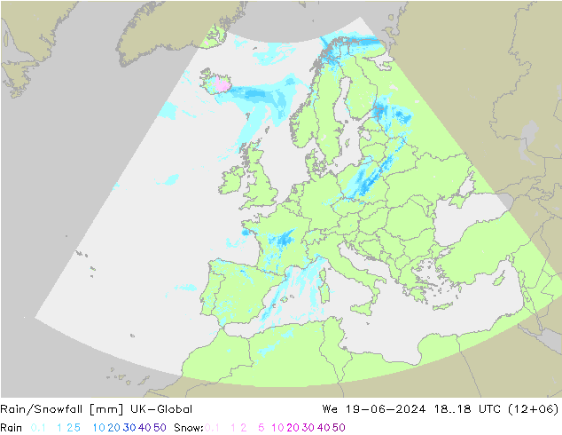Rain/Snowfall UK-Global 星期三 19.06.2024 18 UTC