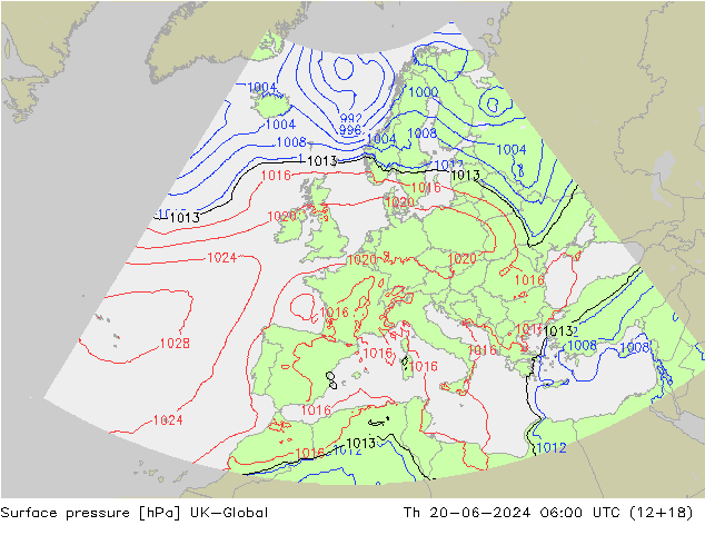 地面气压 UK-Global 星期四 20.06.2024 06 UTC
