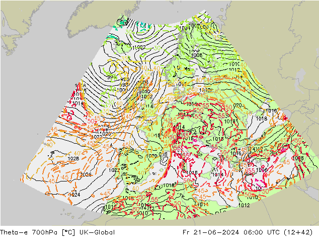 Theta-e 700hPa UK-Global ven 21.06.2024 06 UTC