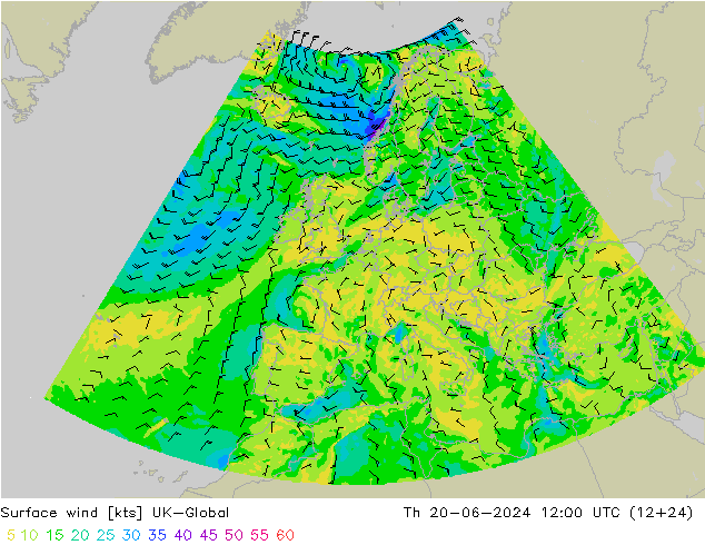 Viento 10 m UK-Global jue 20.06.2024 12 UTC