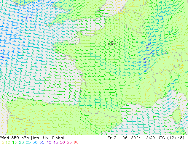Wind 850 hPa UK-Global Fr 21.06.2024 12 UTC