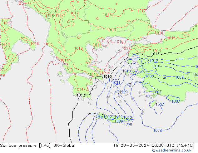 Surface pressure UK-Global Th 20.06.2024 06 UTC