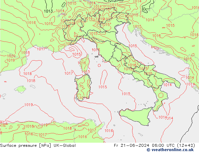 Atmosférický tlak UK-Global Pá 21.06.2024 06 UTC