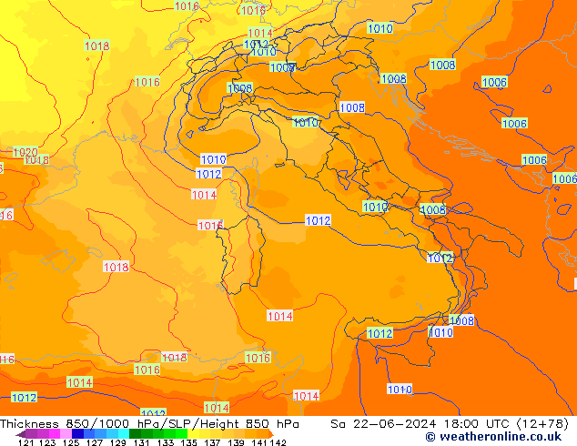 Thck 850-1000 hPa UK-Global  22.06.2024 18 UTC