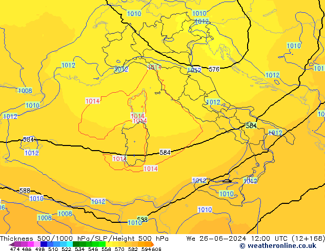 500-1000 hPa Kalınlığı UK-Global Çar 26.06.2024 12 UTC