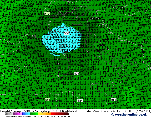 Height/Temp. 500 hPa UK-Global Seg 24.06.2024 12 UTC