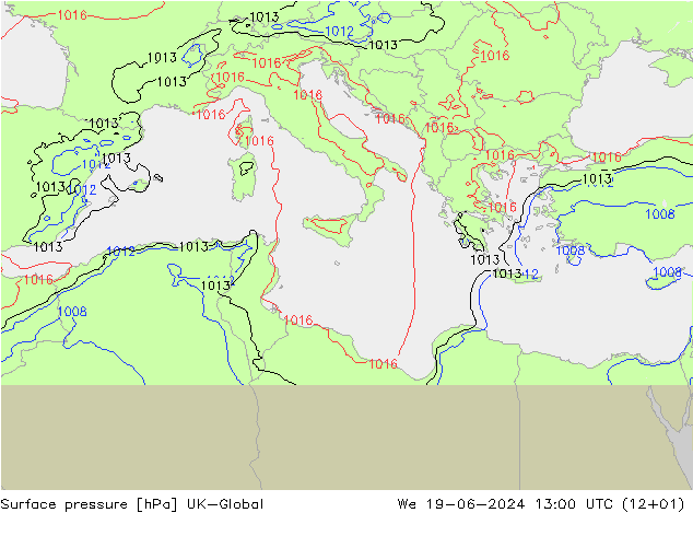 Surface pressure UK-Global We 19.06.2024 13 UTC