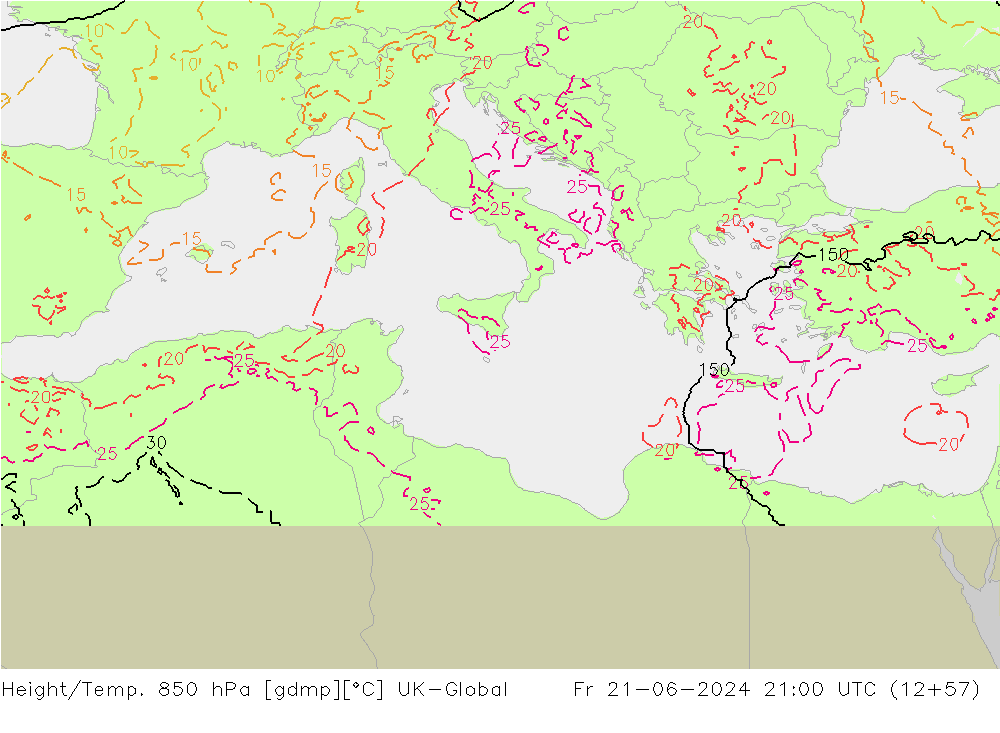 Height/Temp. 850 hPa UK-Global Pá 21.06.2024 21 UTC
