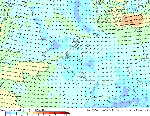 Surface wind (bft) UK-Global Sa 22.06.2024 12 UTC