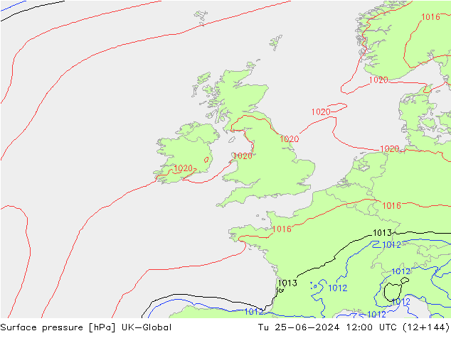 Luchtdruk (Grond) UK-Global di 25.06.2024 12 UTC