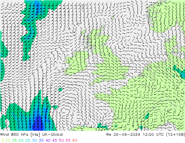 Rüzgar 850 hPa UK-Global Çar 26.06.2024 12 UTC