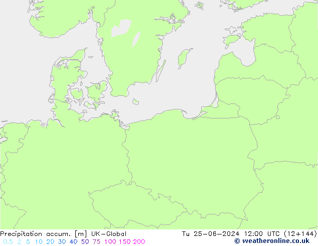 Precipitation accum. UK-Global Tu 25.06.2024 12 UTC