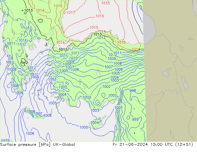 Pressione al suolo UK-Global ven 21.06.2024 15 UTC