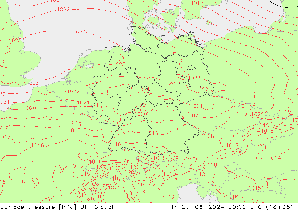 地面气压 UK-Global 星期四 20.06.2024 00 UTC