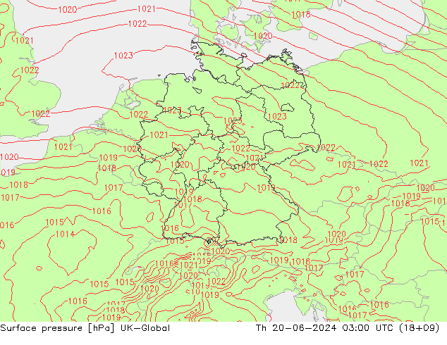 Surface pressure UK-Global Th 20.06.2024 03 UTC