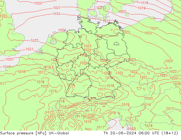 Surface pressure UK-Global Th 20.06.2024 06 UTC