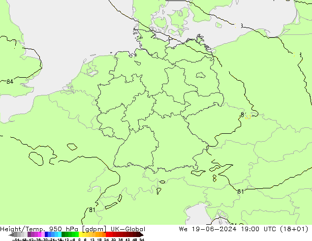 Hoogte/Temp. 950 hPa UK-Global wo 19.06.2024 19 UTC