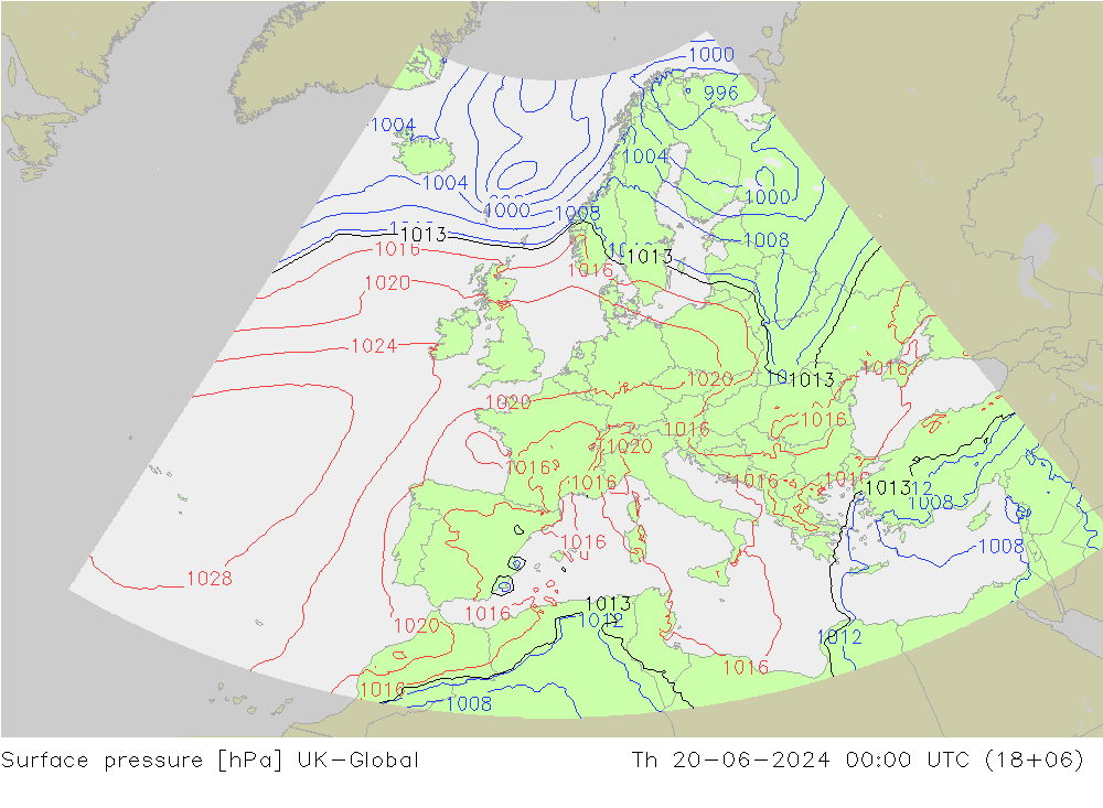 Surface pressure UK-Global Th 20.06.2024 00 UTC