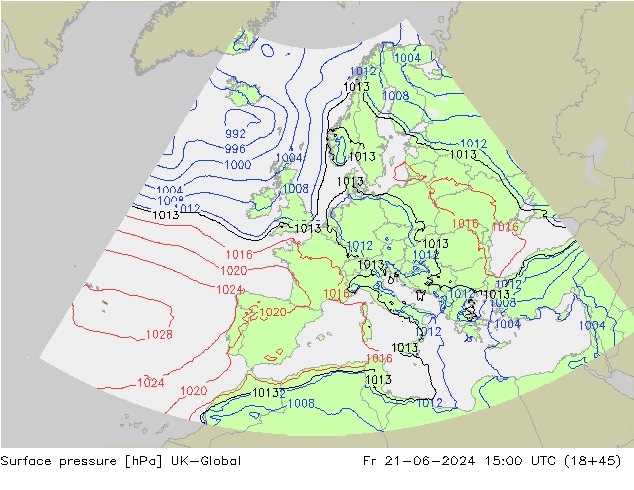 Luchtdruk (Grond) UK-Global vr 21.06.2024 15 UTC