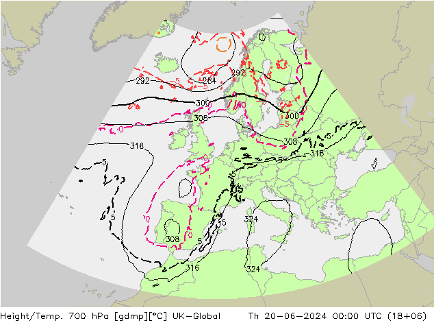 Height/Temp. 700 hPa UK-Global Do 20.06.2024 00 UTC