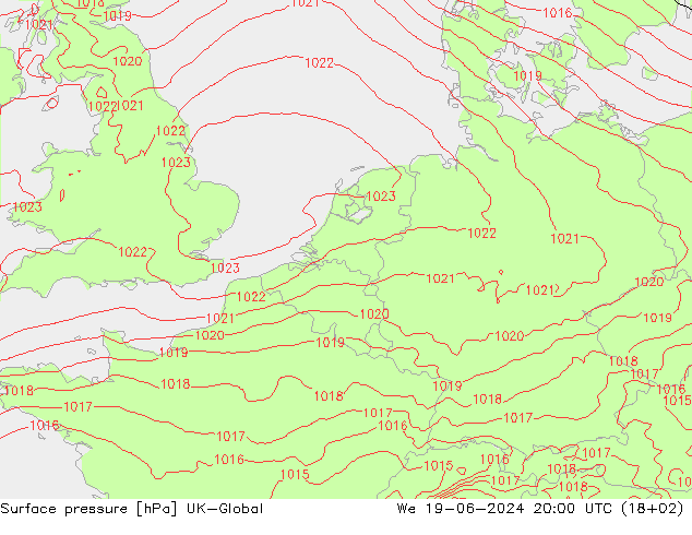 地面气压 UK-Global 星期三 19.06.2024 20 UTC