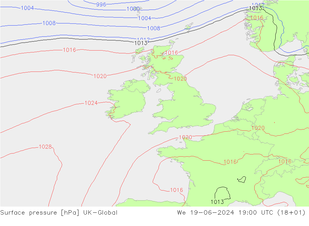 Surface pressure UK-Global We 19.06.2024 19 UTC