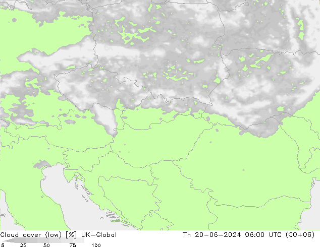 Cloud cover (low) UK-Global Th 20.06.2024 06 UTC