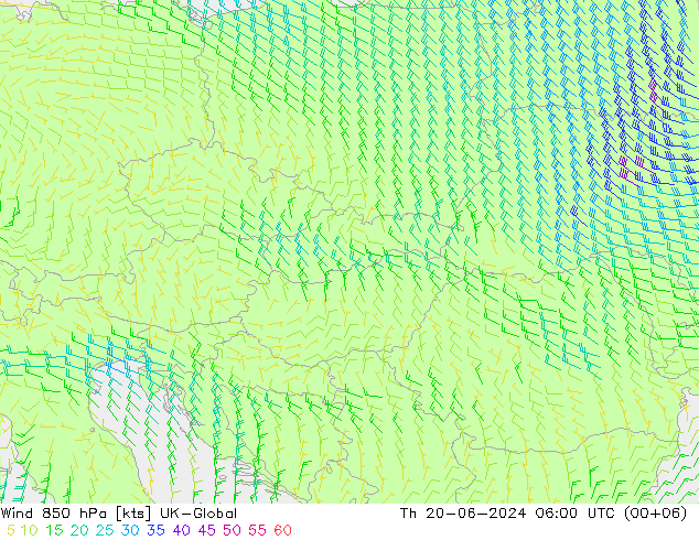 Wind 850 hPa UK-Global Th 20.06.2024 06 UTC