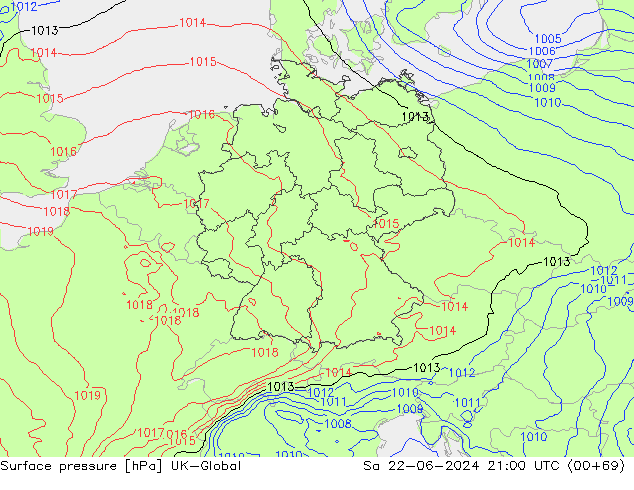 Surface pressure UK-Global Sa 22.06.2024 21 UTC