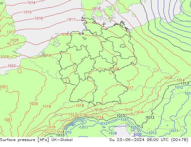 Atmosférický tlak UK-Global Ne 23.06.2024 06 UTC