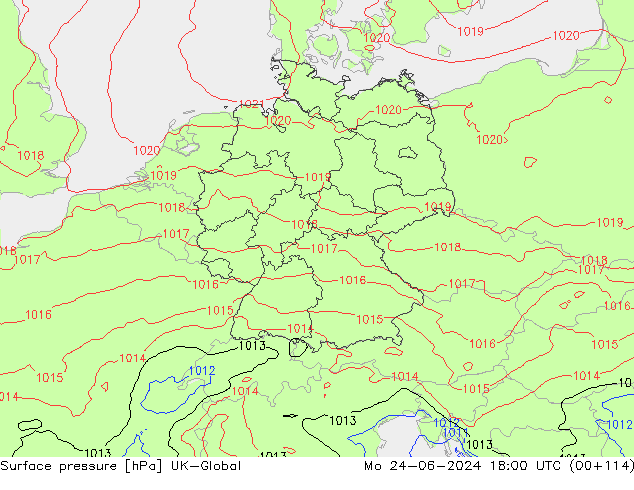 Surface pressure UK-Global Mo 24.06.2024 18 UTC
