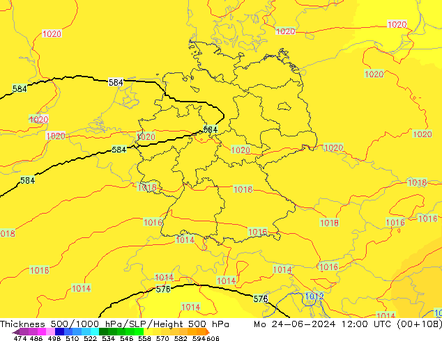 Thck 500-1000гПа UK-Global пн 24.06.2024 12 UTC