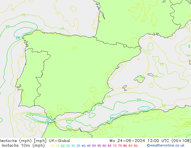 Isotachs (mph) UK-Global lun 24.06.2024 12 UTC