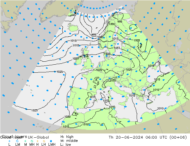 Cloud layer UK-Global 星期四 20.06.2024 06 UTC