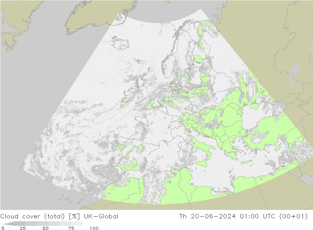 Nubes (total) UK-Global jue 20.06.2024 01 UTC