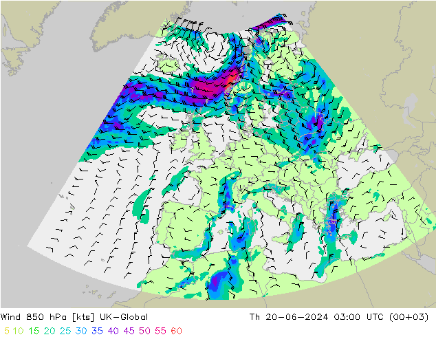 Vento 850 hPa UK-Global gio 20.06.2024 03 UTC