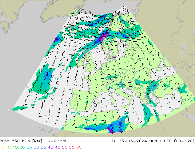 Rüzgar 850 hPa UK-Global Sa 25.06.2024 00 UTC