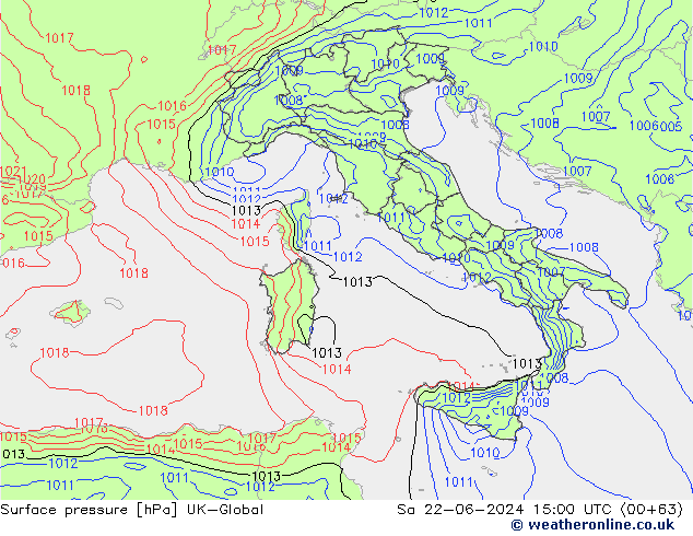pression de l'air UK-Global sam 22.06.2024 15 UTC