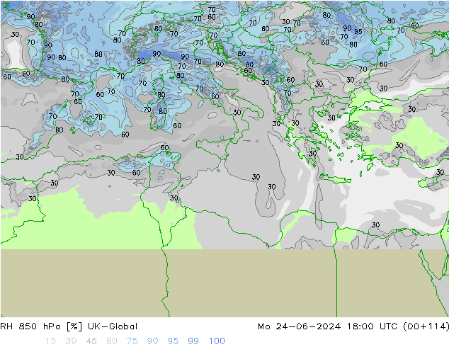 RH 850 hPa UK-Global Seg 24.06.2024 18 UTC