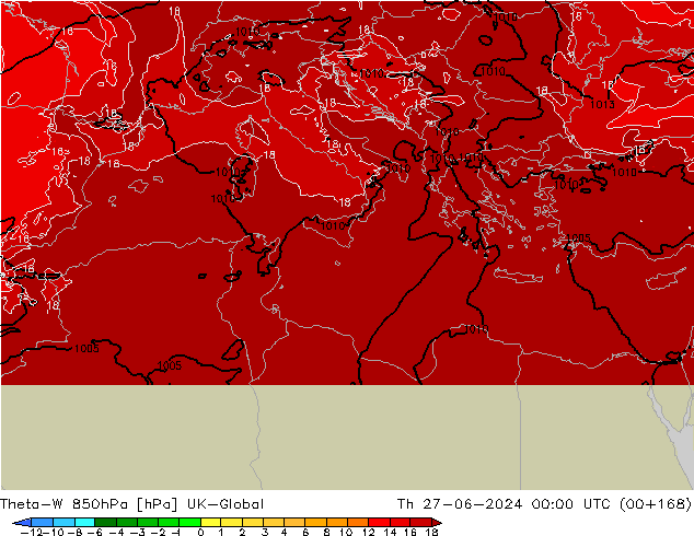 Theta-W 850hPa UK-Global gio 27.06.2024 00 UTC