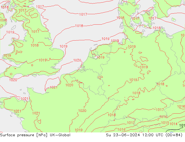 Pressione al suolo UK-Global dom 23.06.2024 12 UTC