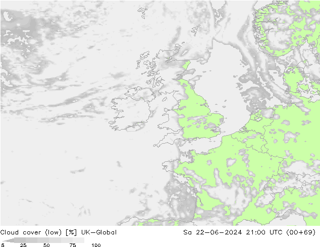 Cloud cover (low) UK-Global Sa 22.06.2024 21 UTC