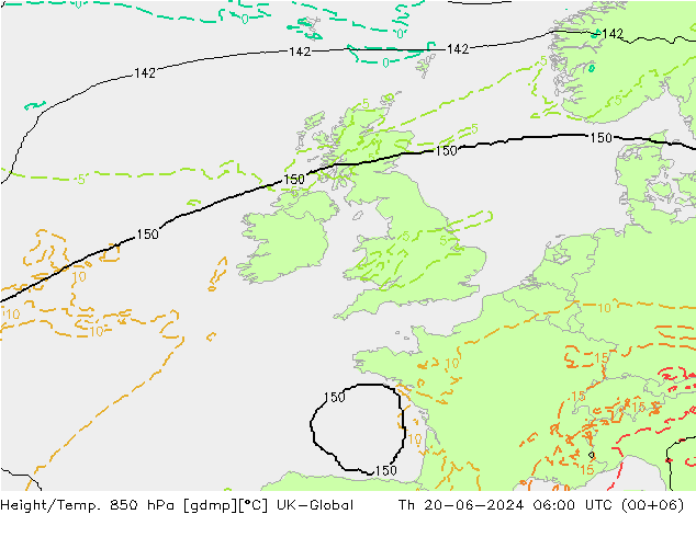 Height/Temp. 850 hPa UK-Global Čt 20.06.2024 06 UTC