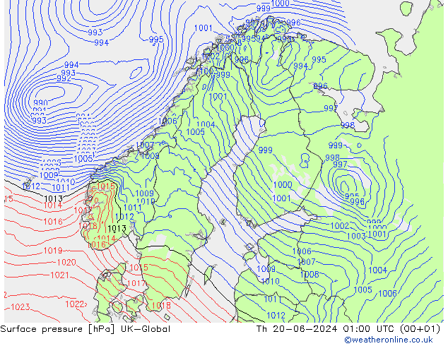 地面气压 UK-Global 星期四 20.06.2024 01 UTC
