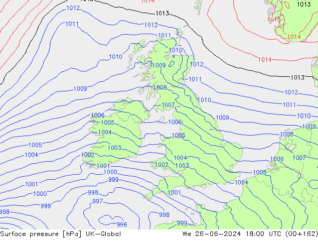 Atmosférický tlak UK-Global St 26.06.2024 18 UTC