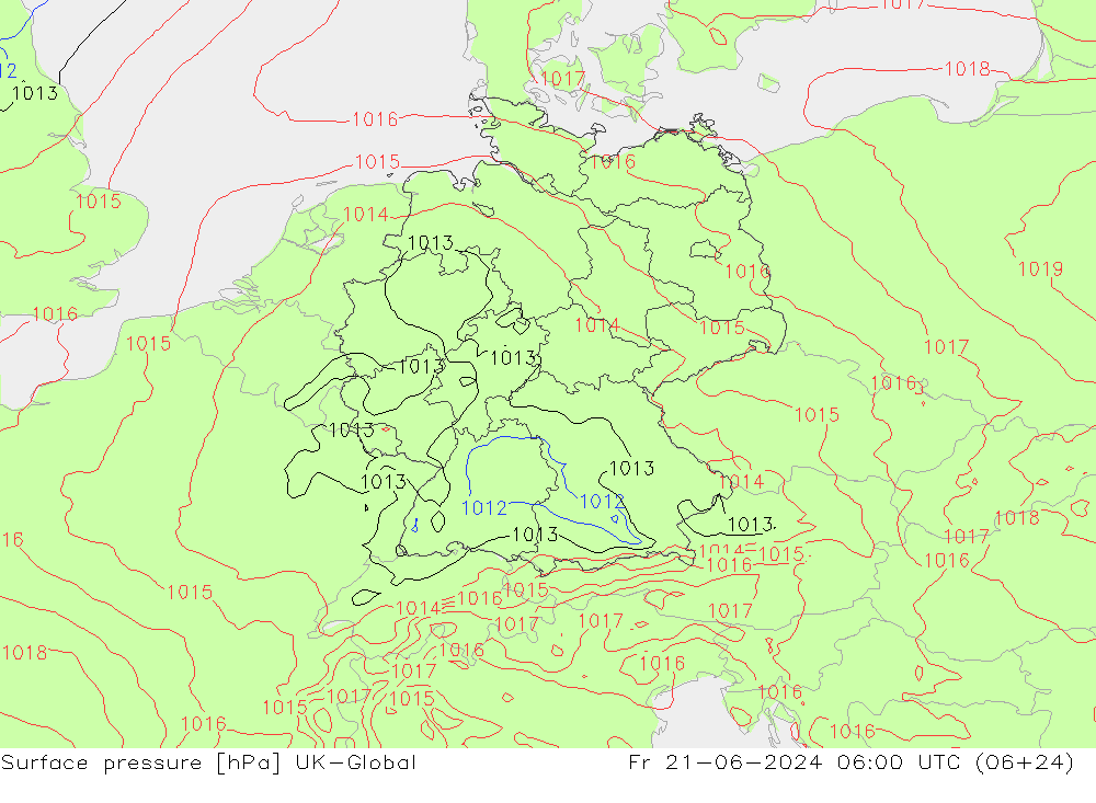 Surface pressure UK-Global Fr 21.06.2024 06 UTC