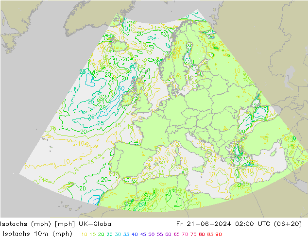 Isotachs (mph) UK-Global 星期五 21.06.2024 02 UTC